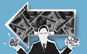 An illustration depicting a man holding money in one hand and a house in the other, symbolizing real estate investment opportunities.